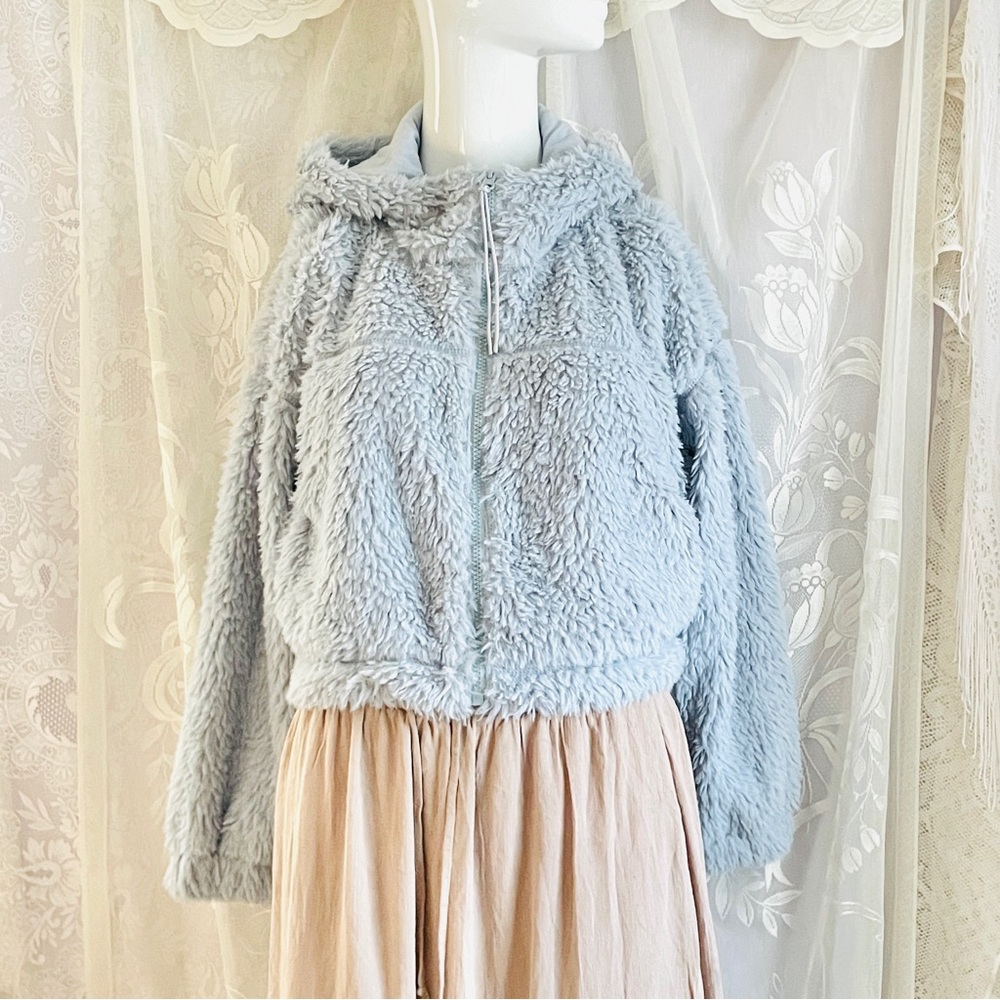 BDG Light Blue Fuzzy Sherpa Teddy Jacket